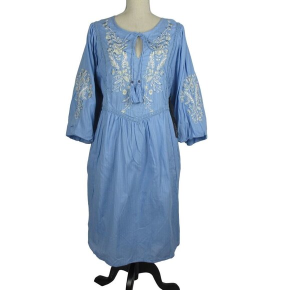 Black Tape Embroidered Cotton Boho Modest Peasant Dress Size 0X 14/16 $129 - Picture 1 of 11